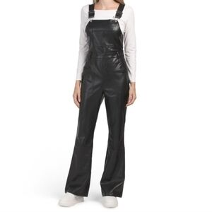 7 for all mankind faux leather flared overalls small black